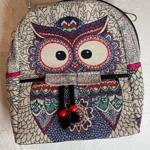 Owl Print Women's Canvas Colorful Backpack
